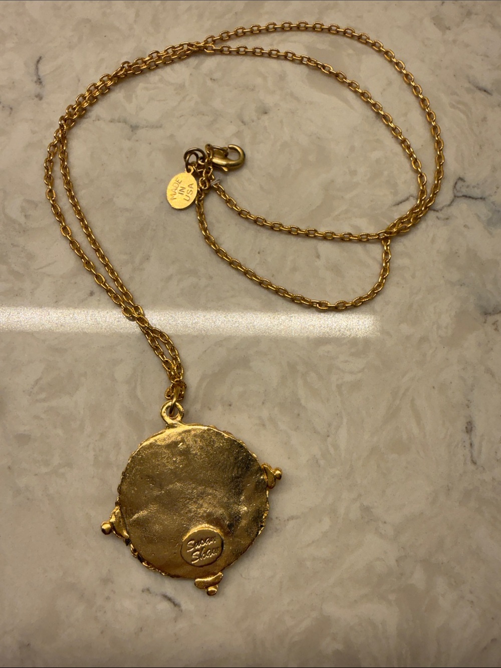 Gold Floral Coin Pendant Necklace - Women's Fashion Jewelry - Picture 2 of 2